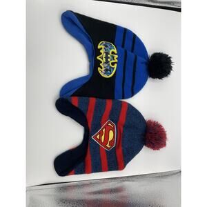 Two Winter Kids Hats Superman Batman Berkshire Fashion Fleece Inside